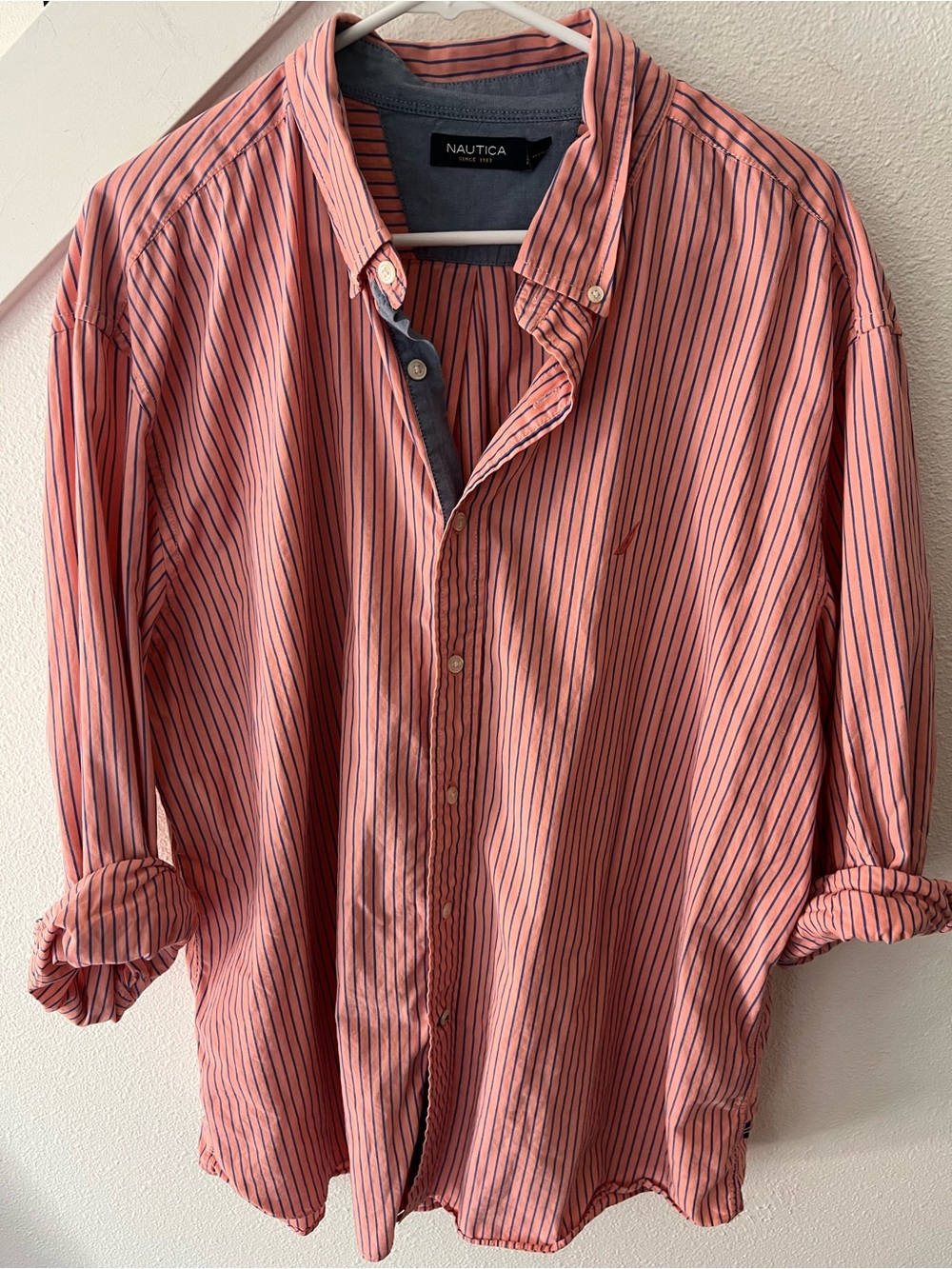 Nautica Coral Pink Shirt with Navy Stripes